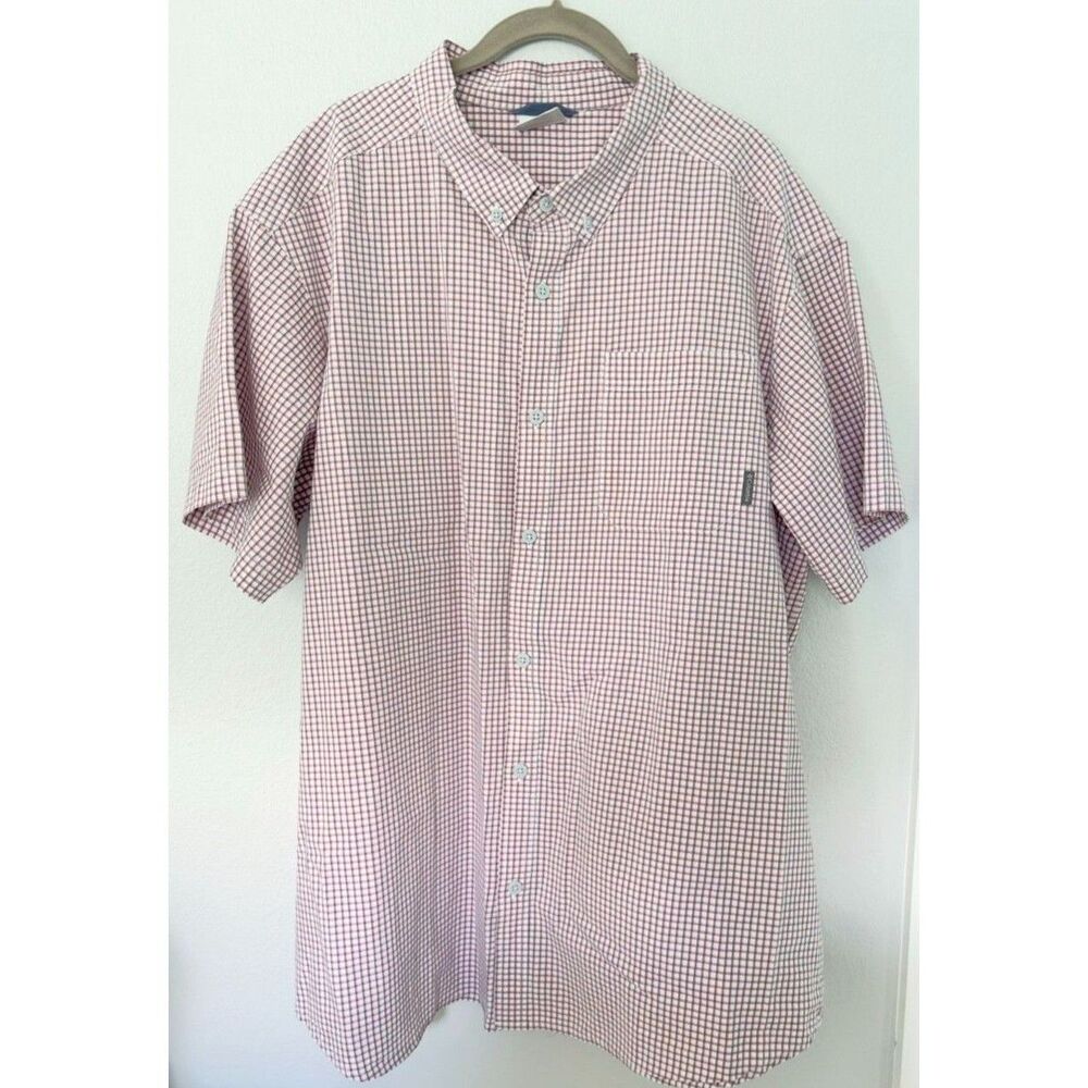 Columbia Mens Button Down Shirt Red White & Blue Plaid Cotton XXL